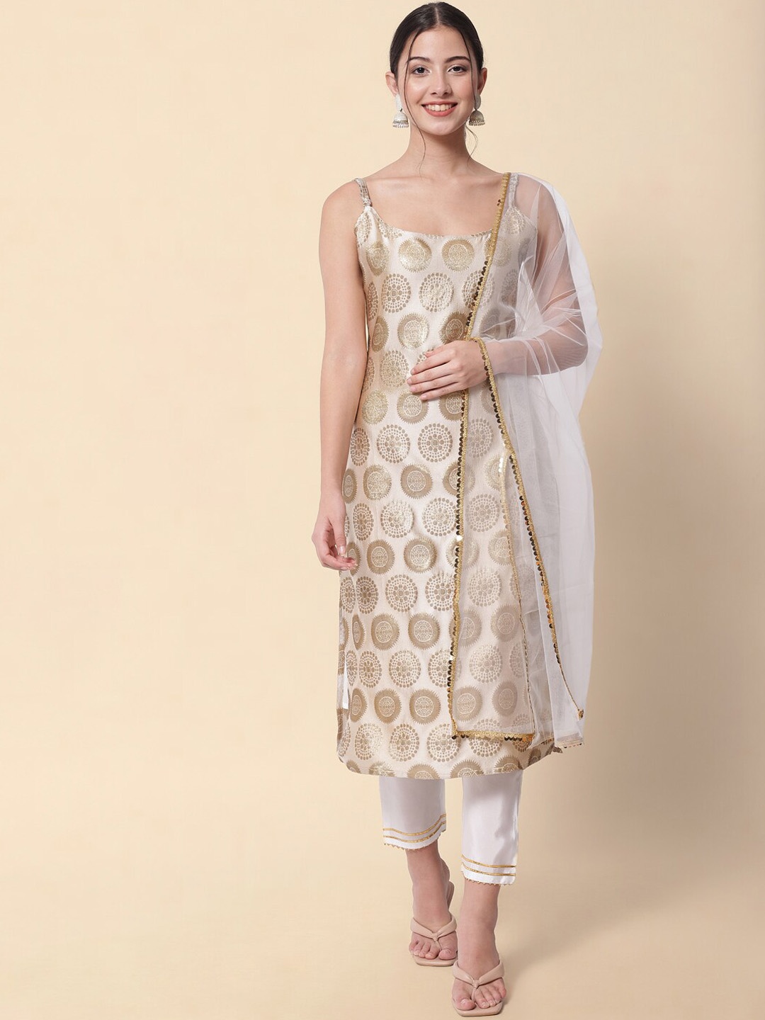 

VredeVogel Women Cream Ethnic Motifs Kurta with Trousers & With Dupatta