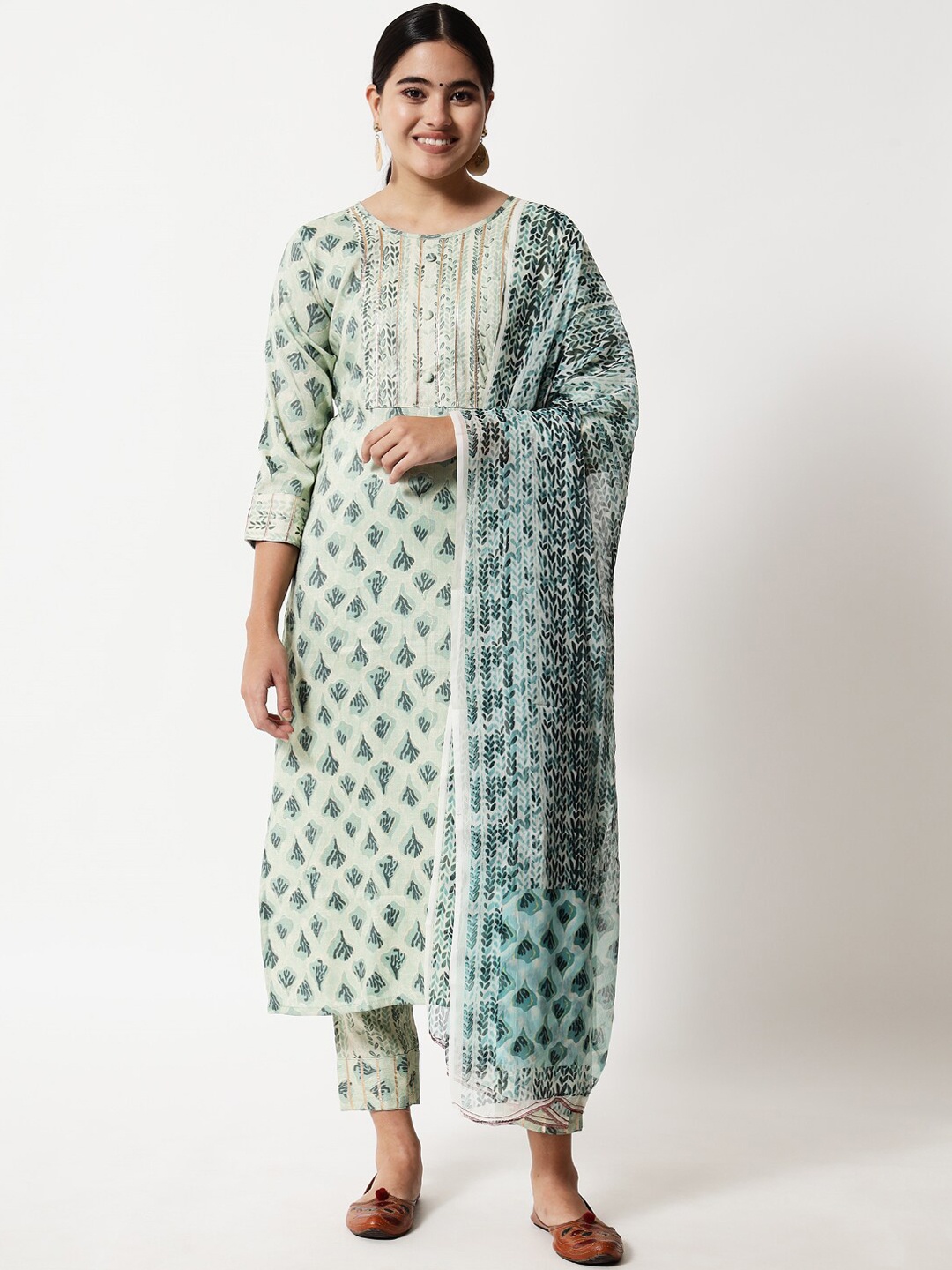 

VredeVogel Women Blue Ethnic Motifs Printed Kurta with Trouser & Dupatta
