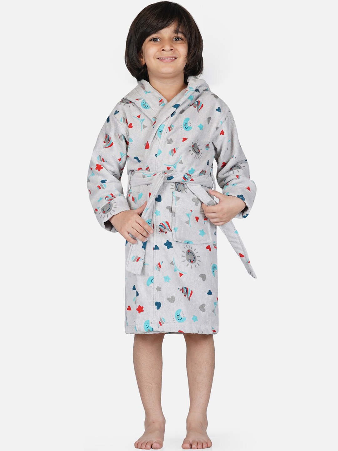 

RANGOLI Kids Grey Printed Pure Cotton Bath Robe