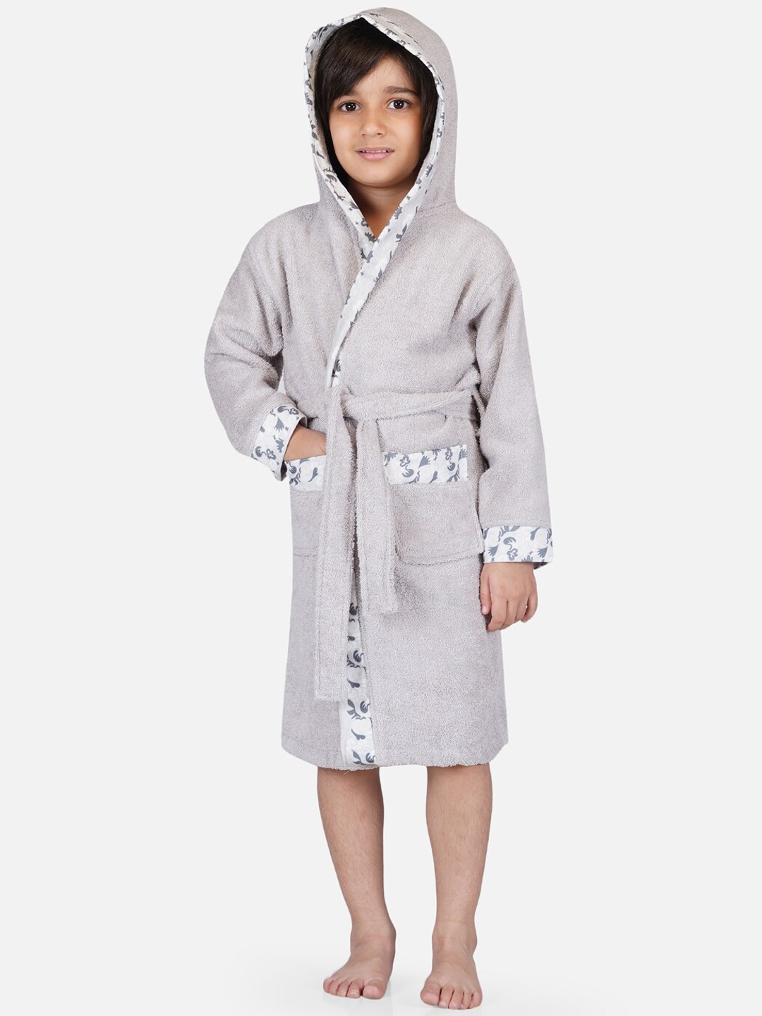 

RANGOLI Kids Grey Solid Bath Robe