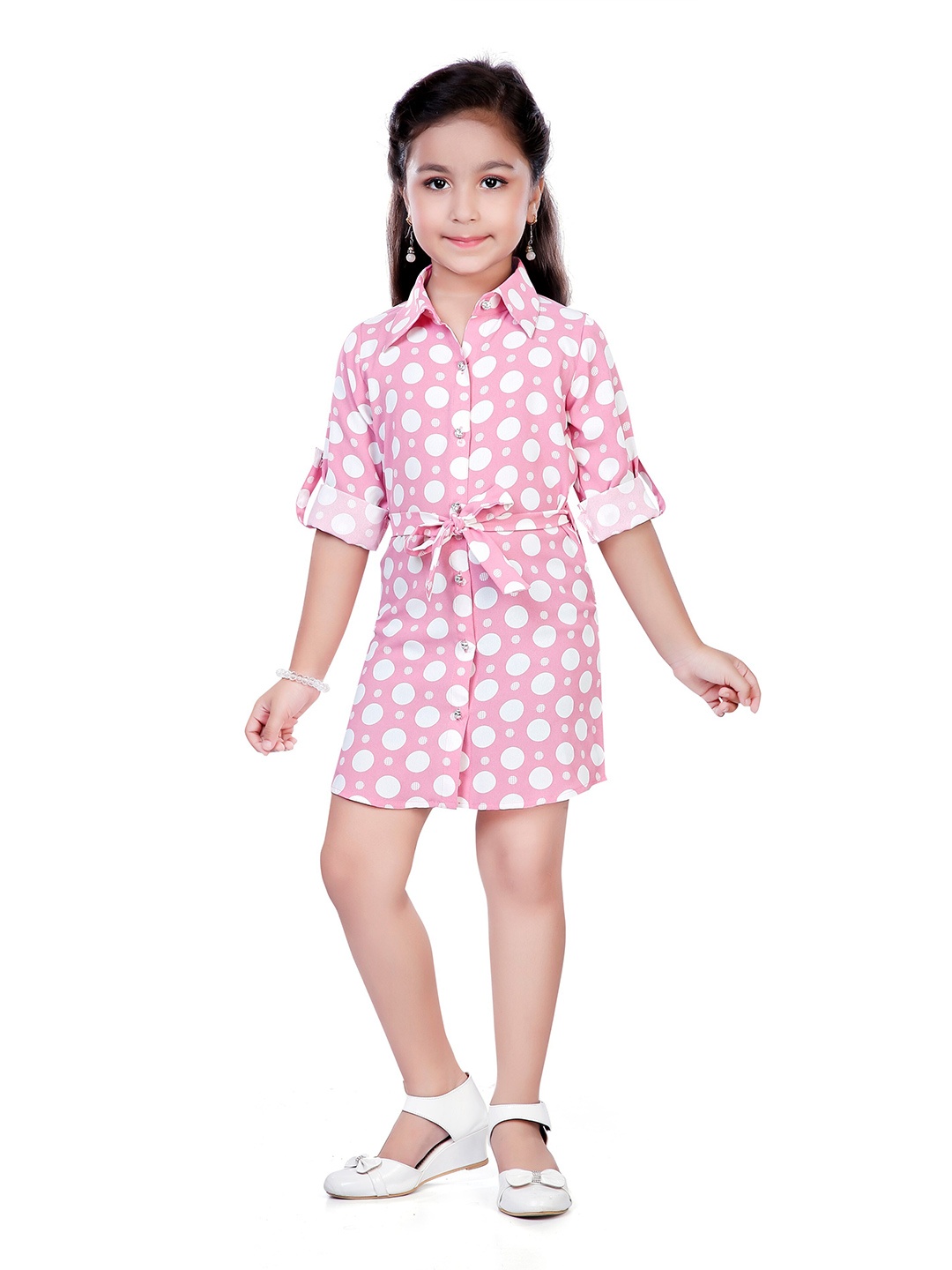 

Hunny Bunny Printed Polka Dots Shirt Dress, Pink