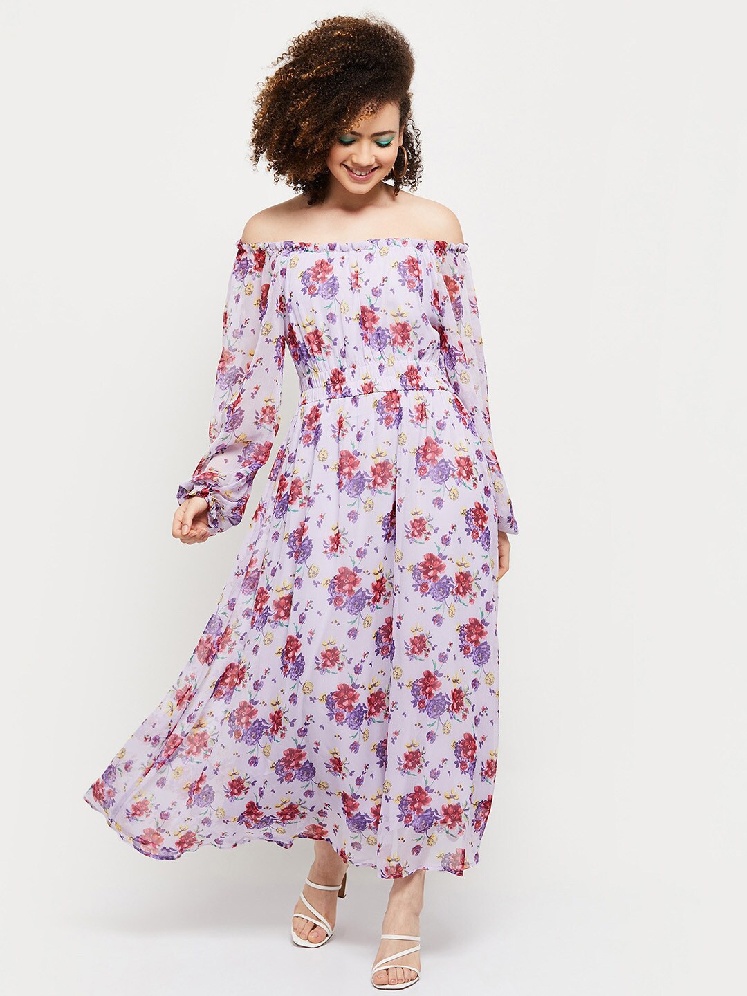 

max Women Purple Floral Off-Shoulder Maxi Dress