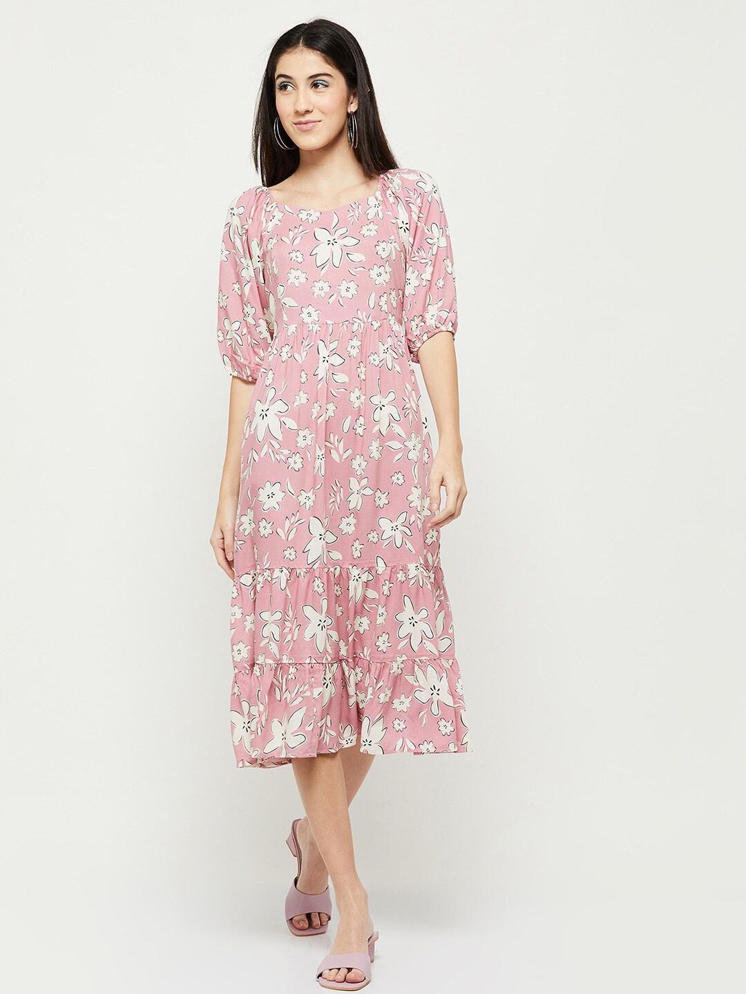 

max Girl Pink Floral Midi Dress
