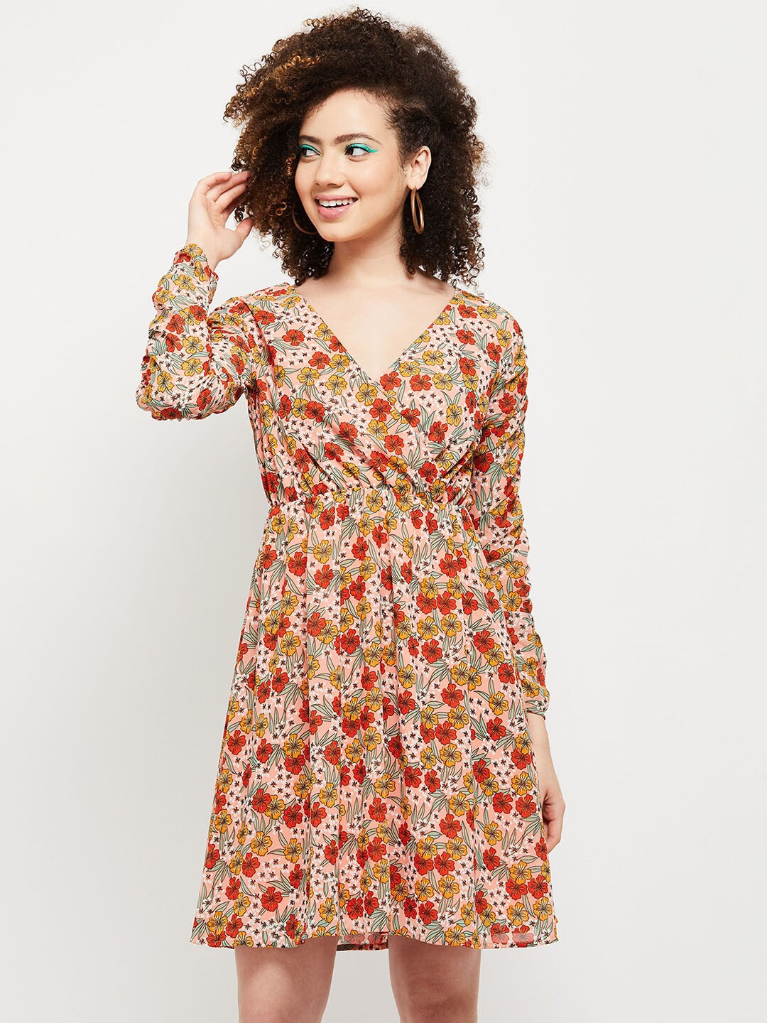 

max Women Peach-Coloured Floral Dress