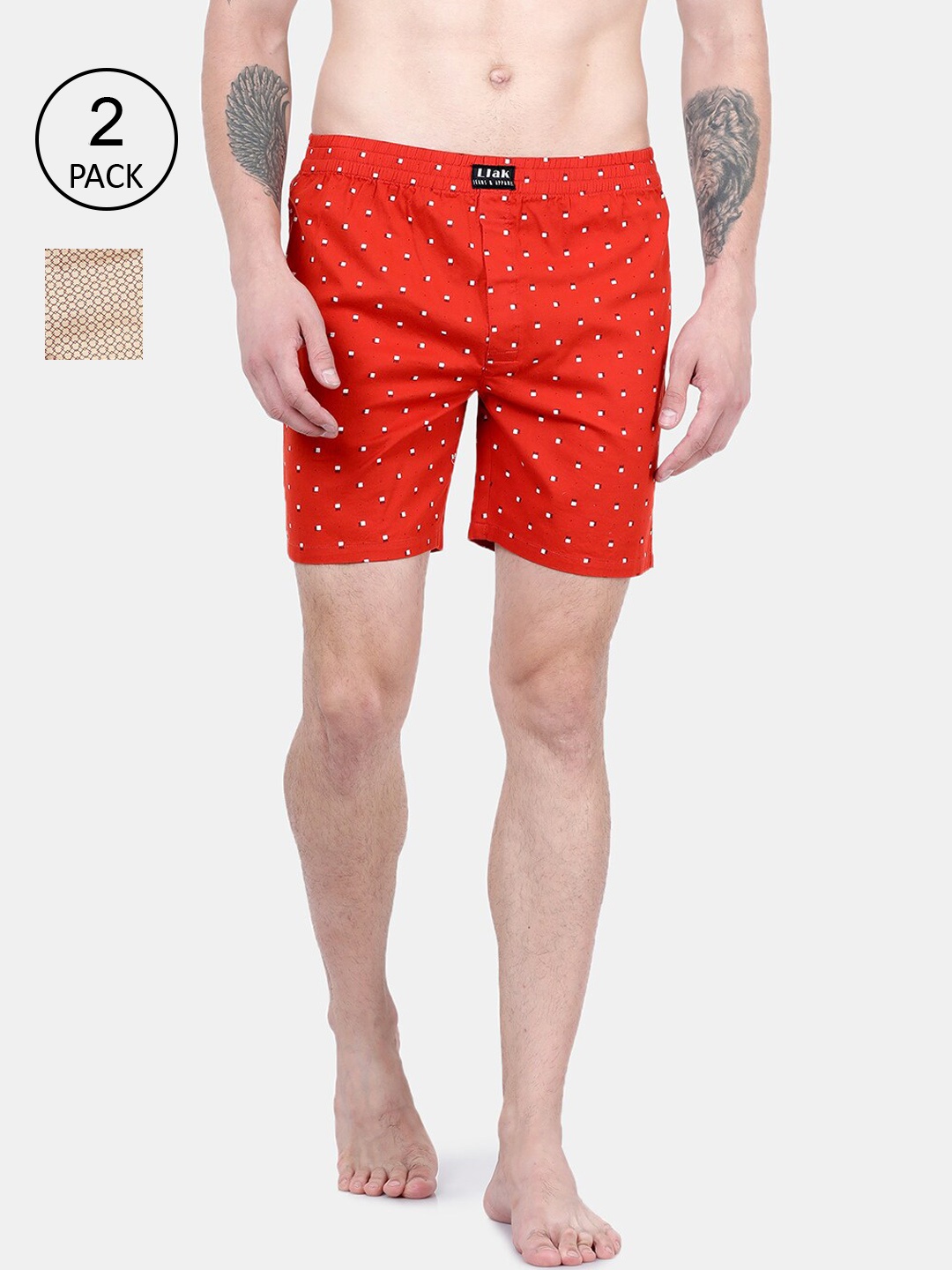 

Llak Jeans Men Pack Of 2 Red & Beige Printed Boxers