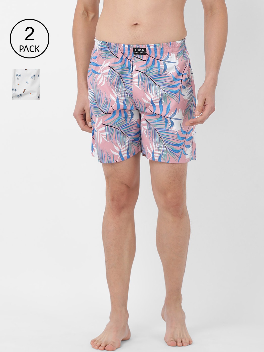 

Llak Jeans Men Pack Of 2 White & Blue Printed Pure Cotton Boxers