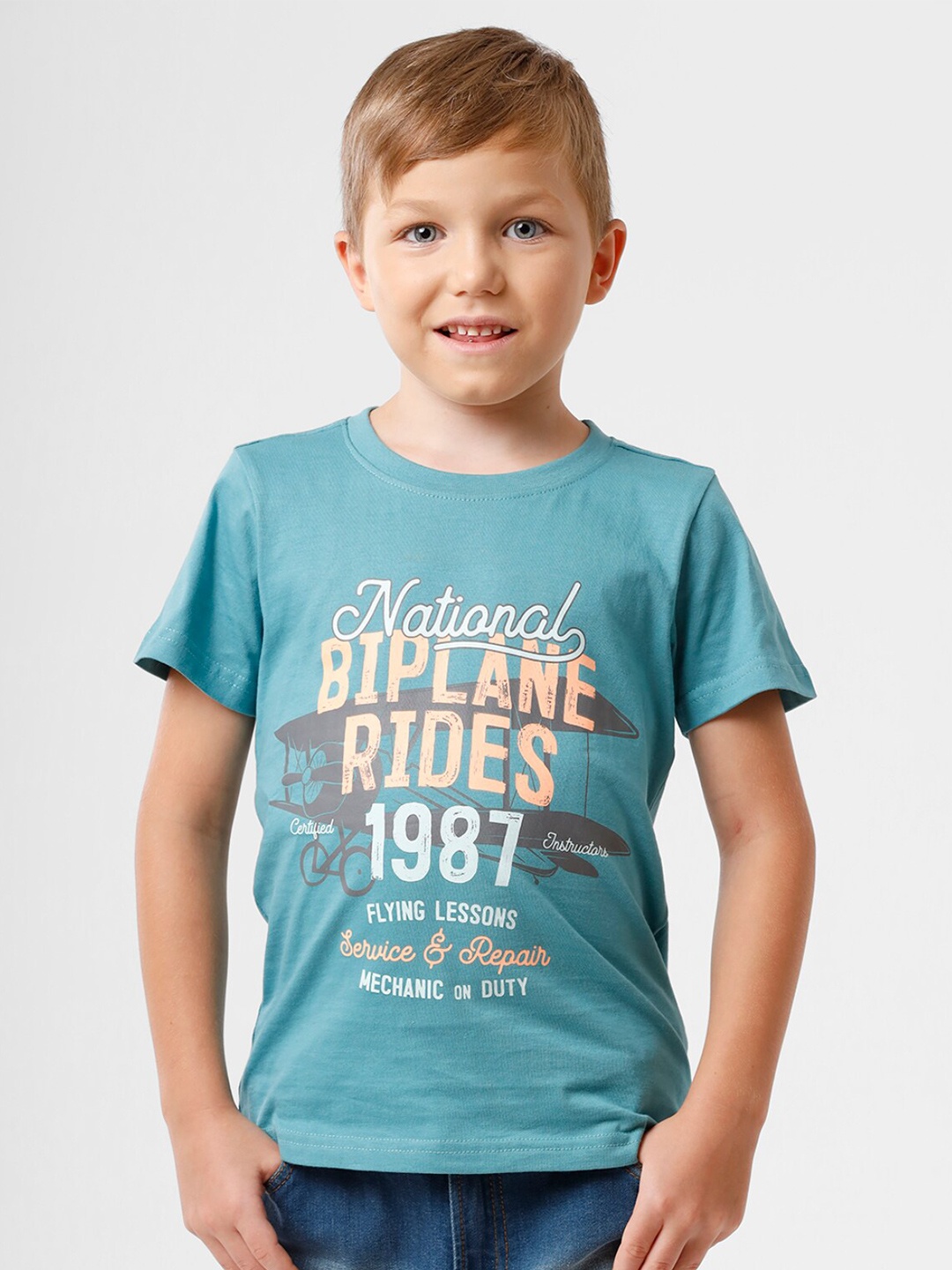 KATE & OSCAR Boys Blue Typography Printed T-shirt