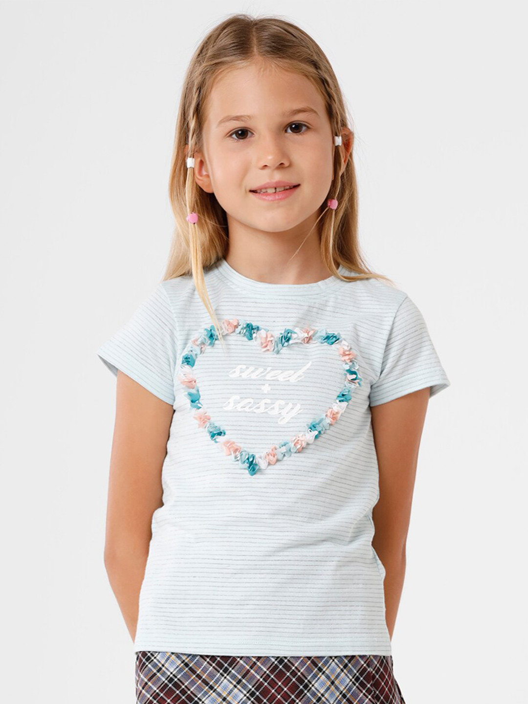 

KATE & OSCAR Girls Sea Green Typography Printed Applique T-shirt