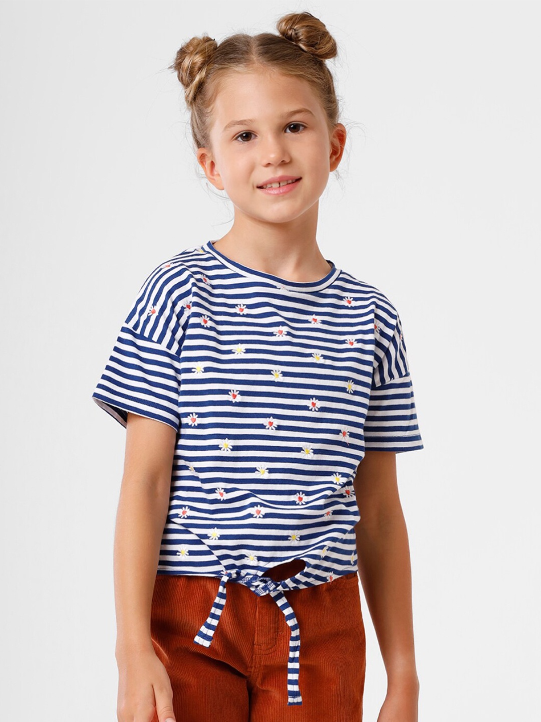 

KATE & OSCAR Girls Blue & White Striped Cotton T-shirt