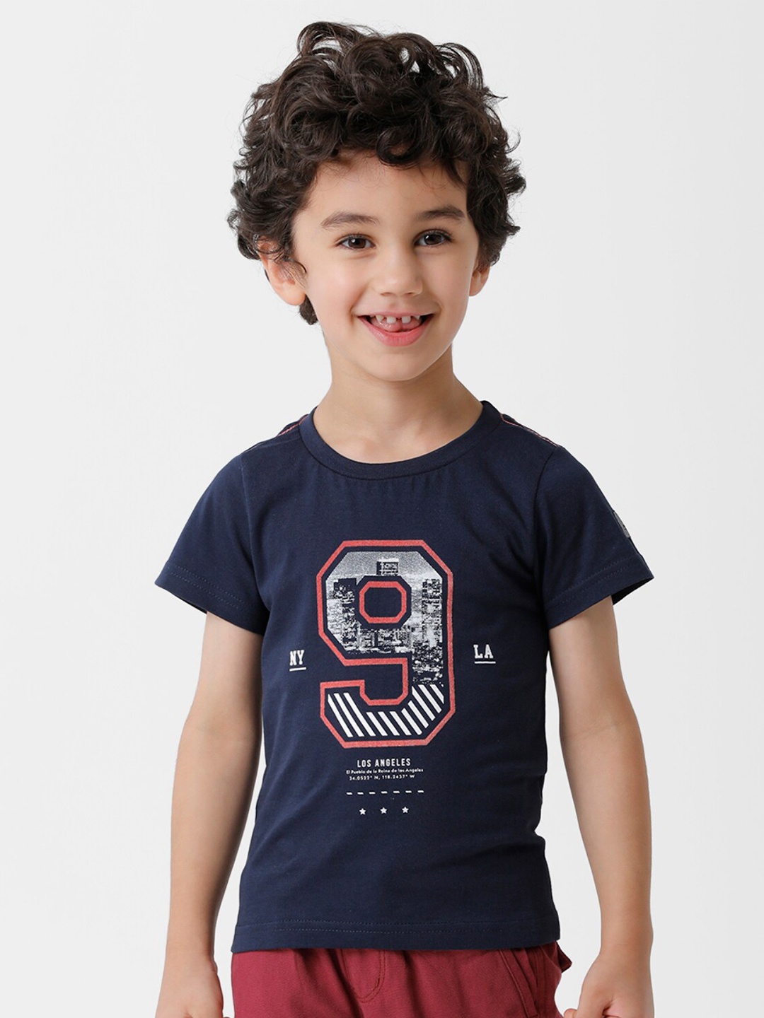 

KATE & OSCAR Boys Navy Blue Printed Round Neck Cotton T-shirt