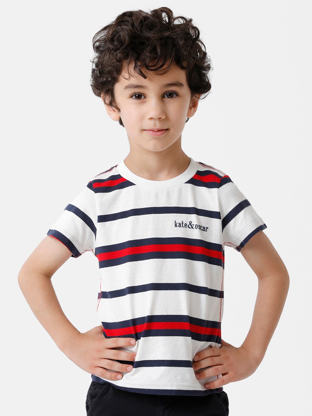 

KATE & OSCAR Boys White & Red Striped Cotton T-shirt