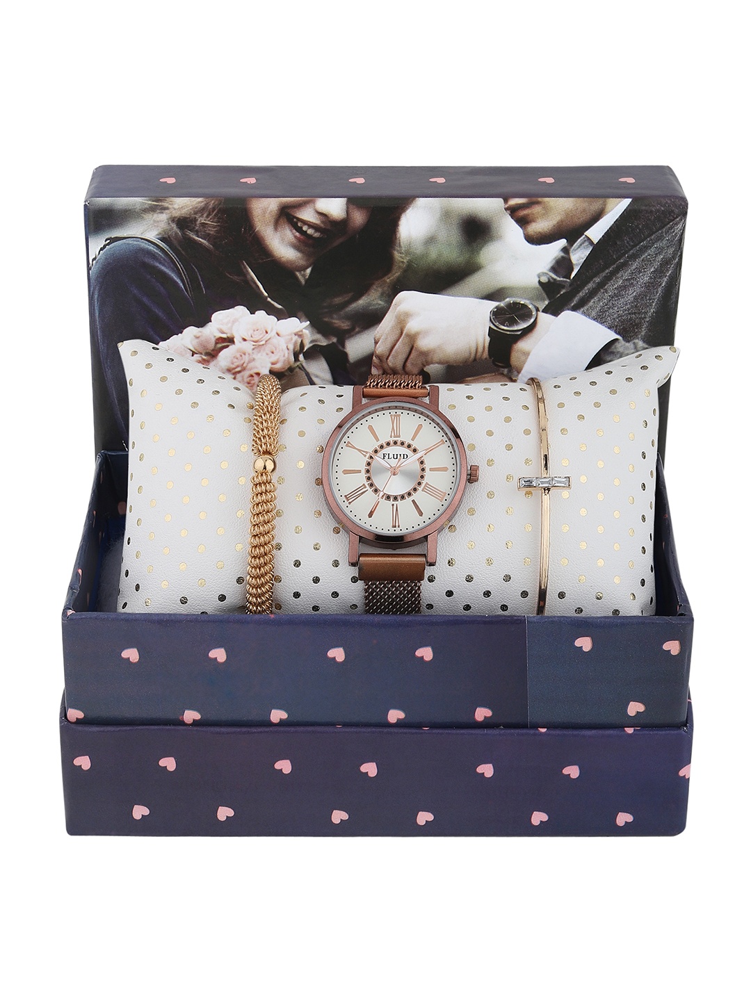 

FLUID Women Copper-Toned Solid Watch & Bracelet Gift Set