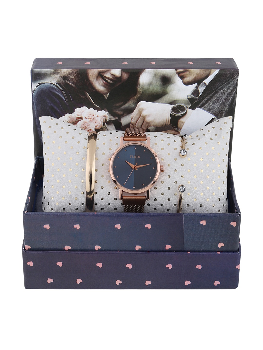 

FLUID Women Rose Gold And Blue Watch And Bracelet Gift Set