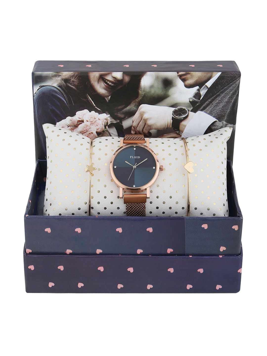 

FLUID Women Rose Gold-Plated & Blue Solid Watch & Bracelet Gift Set
