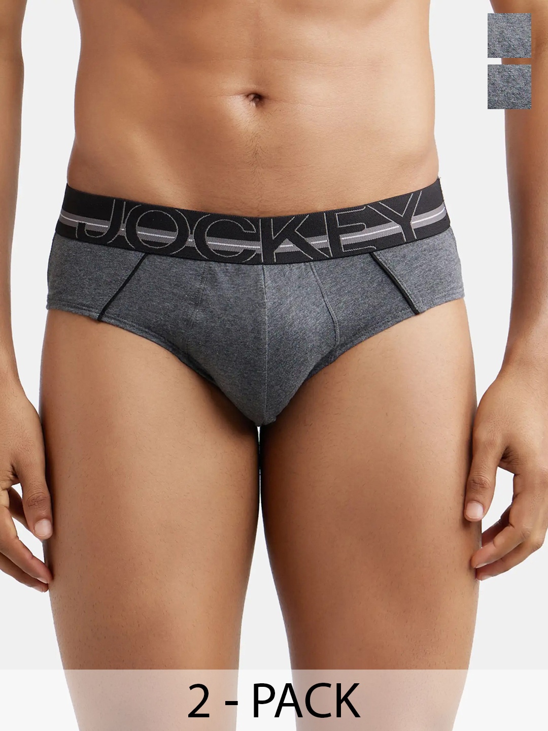 

Jockey Pack Of 2 Super Combed Cotton Solid Brief with Ultrasoft Waistband-US14, Charcoal