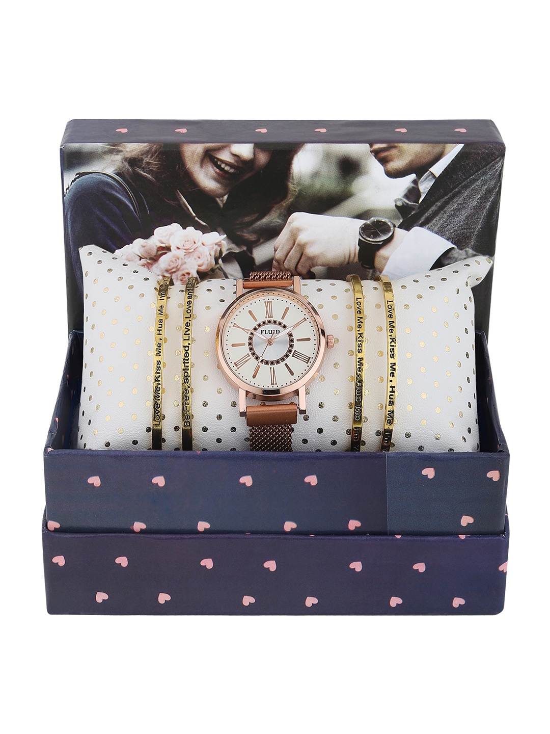 

FLUID Women Rose-Toned Watch & Bangle Gift Set