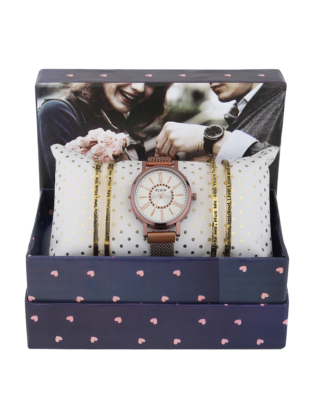 

FLUID Women Rose Gold-Toned Set Of 2 Solid Watch & Bracelet Gift Set FL-Watch Gift Set-22, Copper