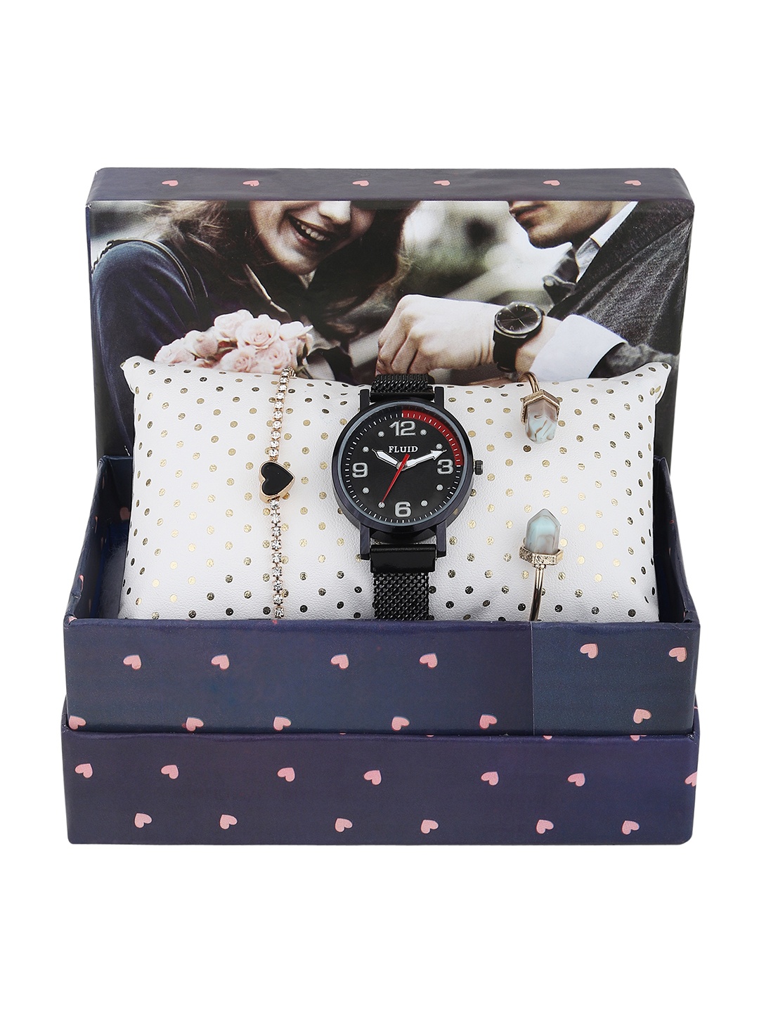 

FLUID Women Black & Gold-Plated Solid Watch & Bracelet Gift Set