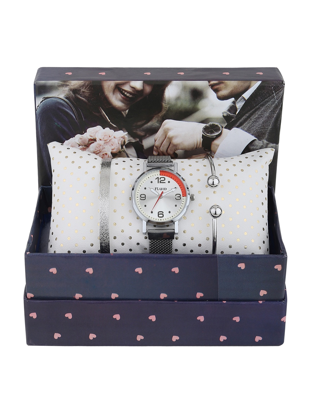 

FLUID Women Watch & Bracelet Gift Set, Silver