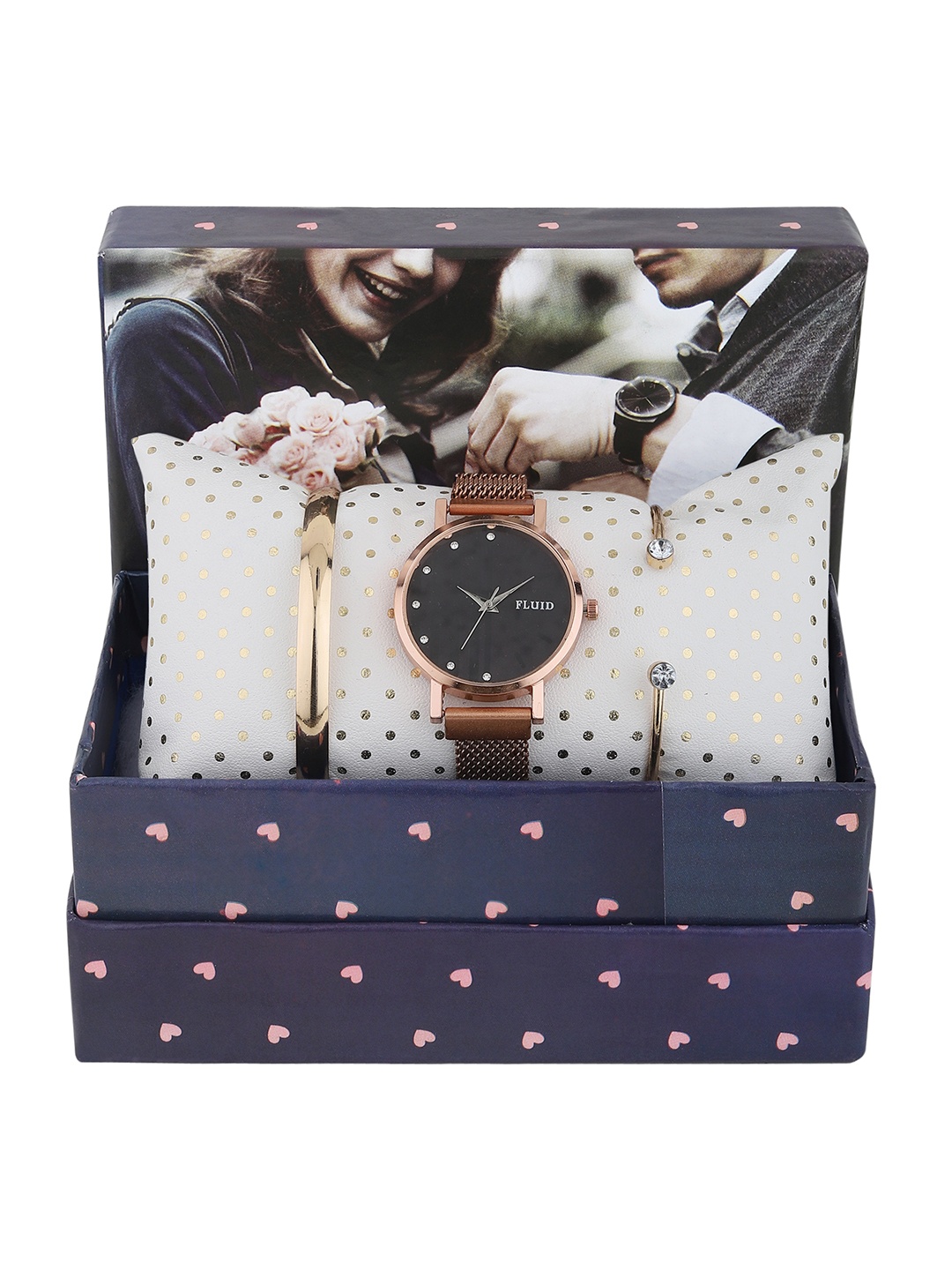 

FLUID Women Rose Gold & Black Watch & Jewellery Gift Set FL-Watch Gift Set-31