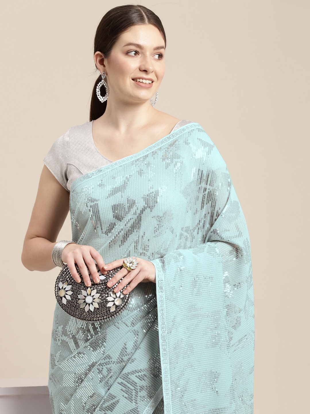 

MOHEY Embellished Sequinned Saree, Blue