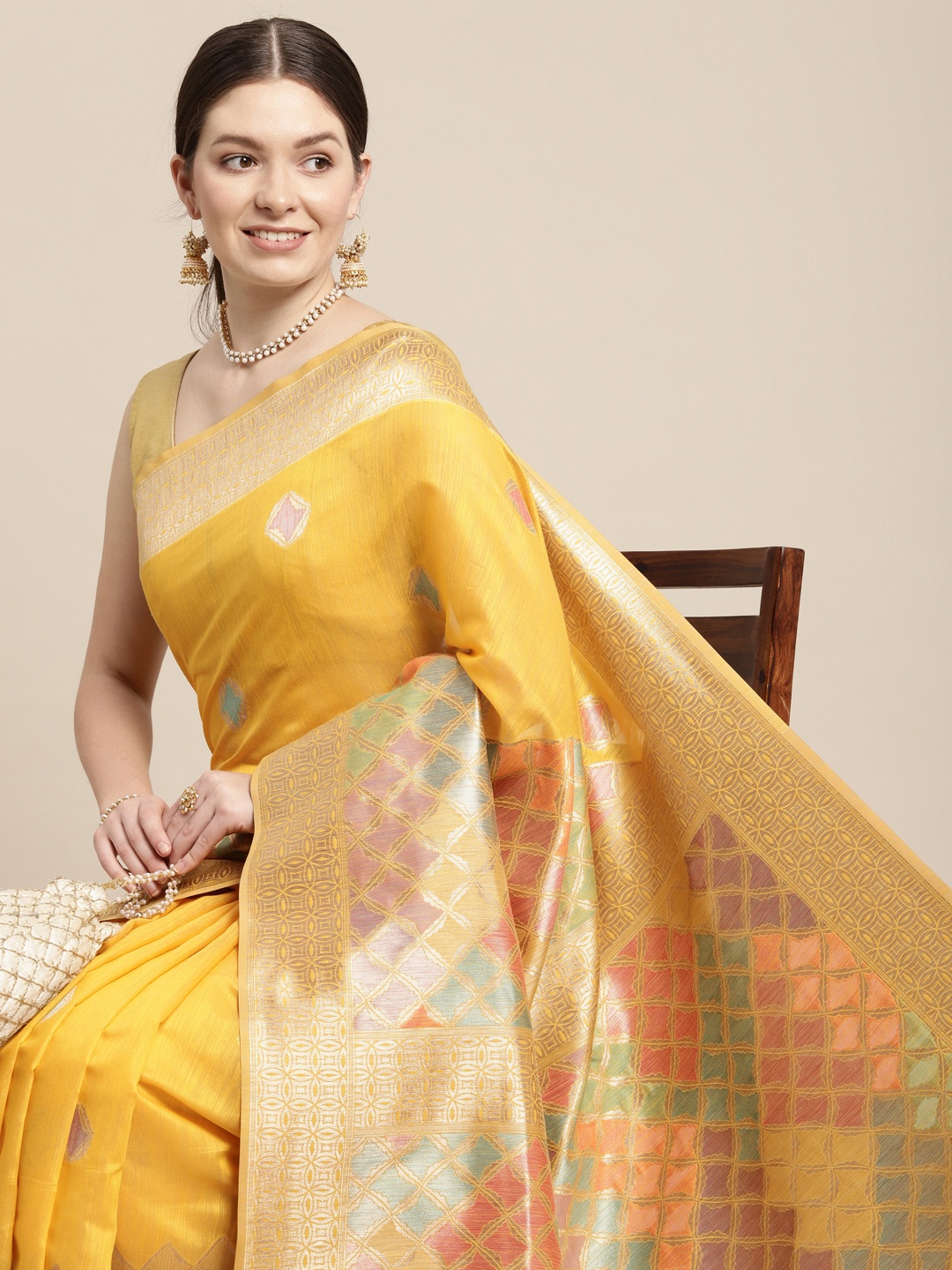 

MOHEY Woven Design Art Silk Saree, Mustard