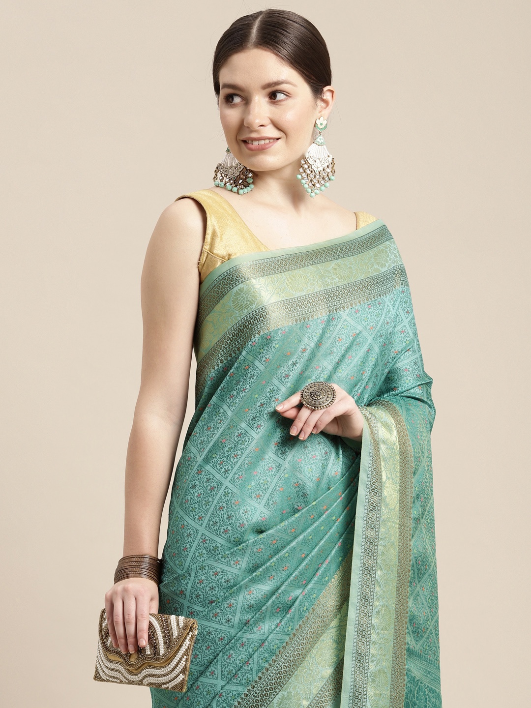 

MOHEY Ethnic Motifs Art Silk Saree, Blue
