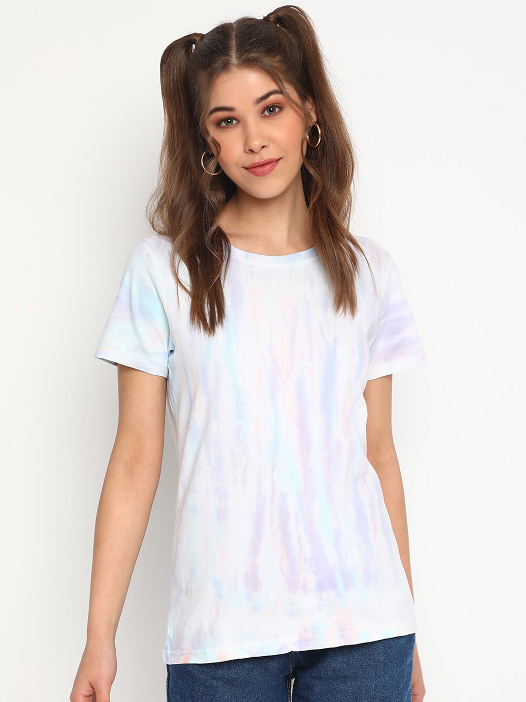 

Belliskey Women Blue & Purple Tie and Dye Dyed Cotton T-shirt