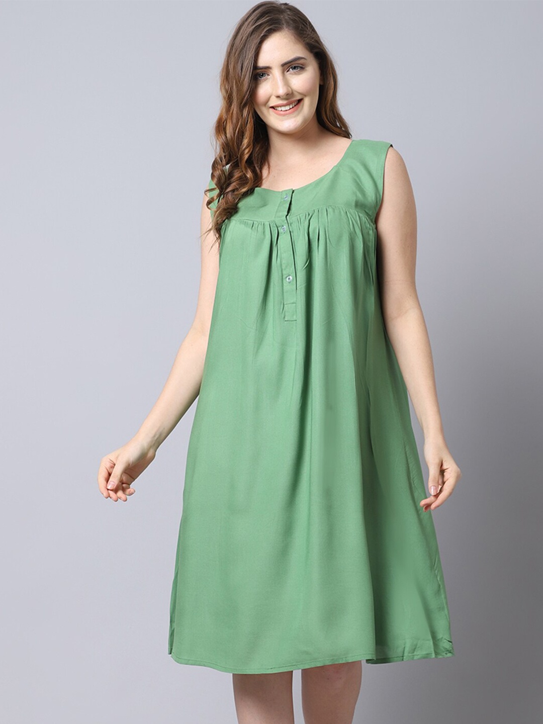 

Shararat Women Front Buttons Maxi Nightdress, Green