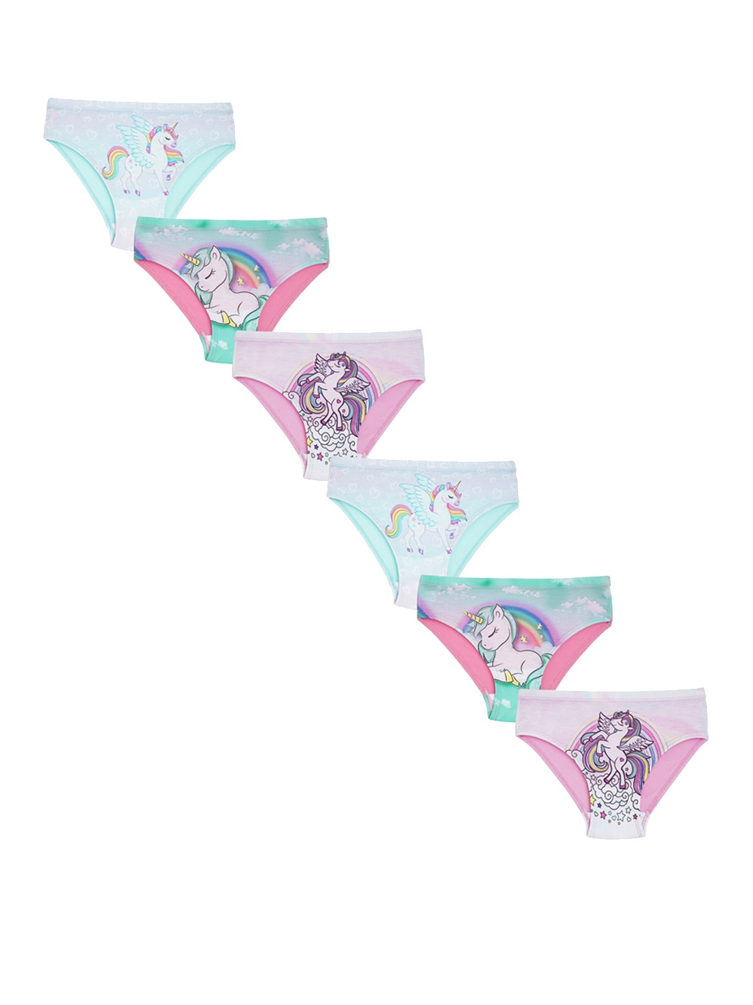 

Red Rose Girls Pack Of 6 Unicorn Printed Basic Briefs, Blue