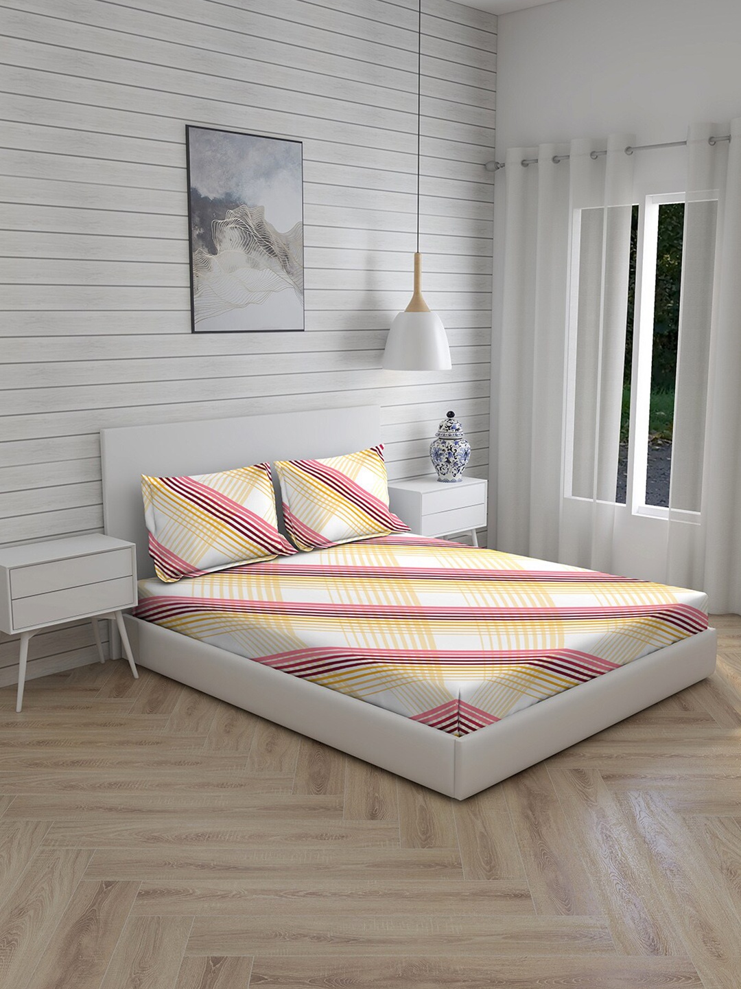 

Layers Pink & White Striped 144 TC Pure Cotton King Bedsheet with 2 Pillow Covers