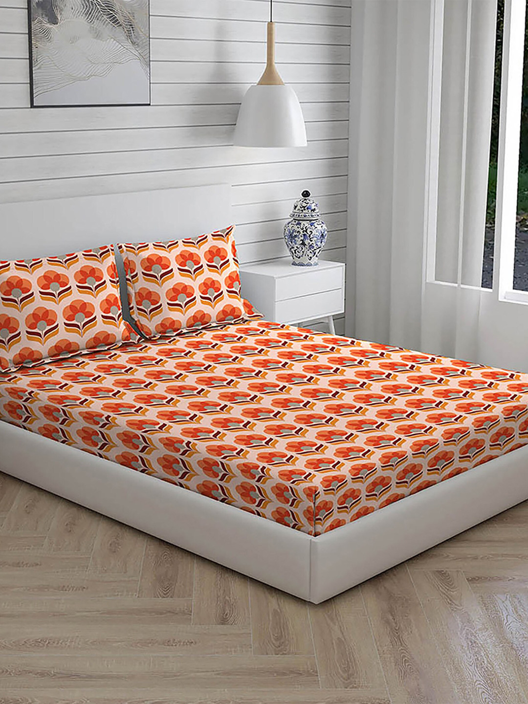 

Layers Red & Yellow Floral 104 TC Pure Cotton King Bedsheet with 2 Pillow Covers