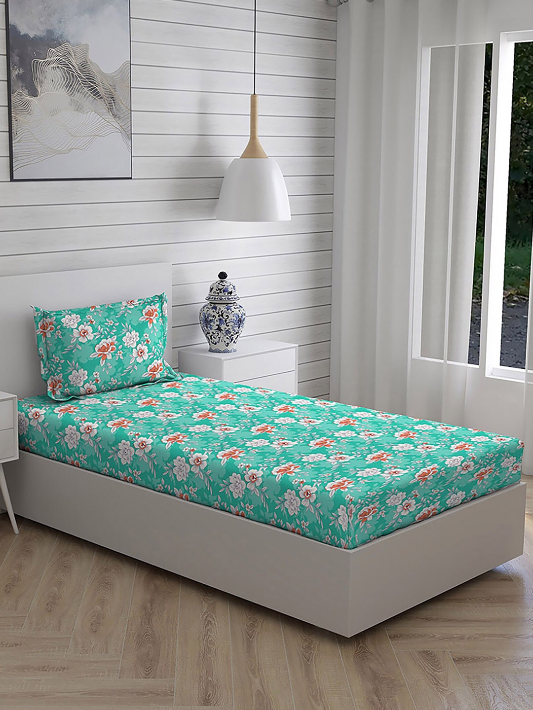 

Layers 104 TC Single Bedsheet with 1 Pillow Cover, Blue