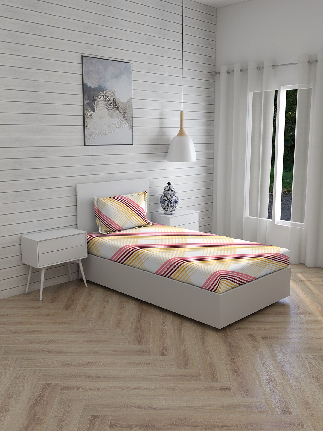 

Layers Pink & White Striped 144 TC Single Bedsheet with 1 Pillow Covers