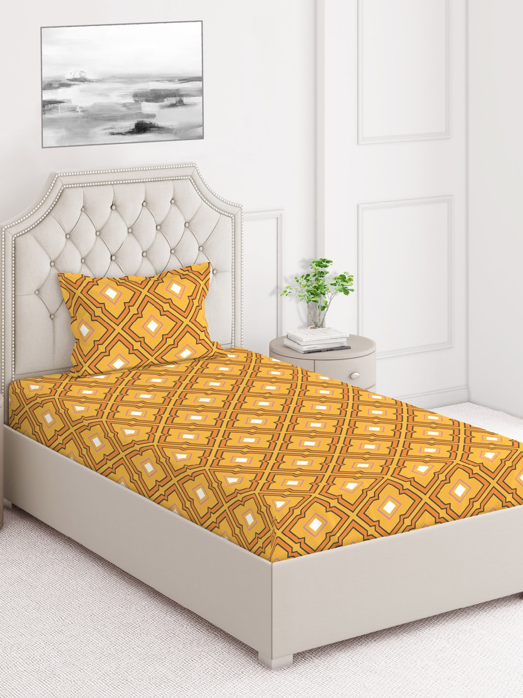 

Layers Brown & Black Geometric 104 TC Single Bedsheet with 1 Pillow Covers