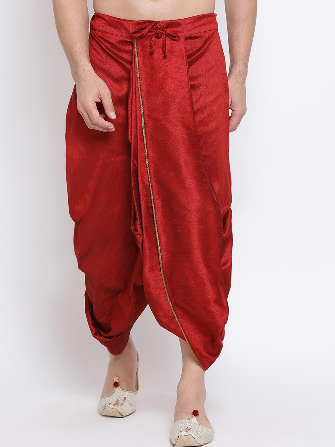 

NAMASKAR Men Maroon Solid Silk Dhoti