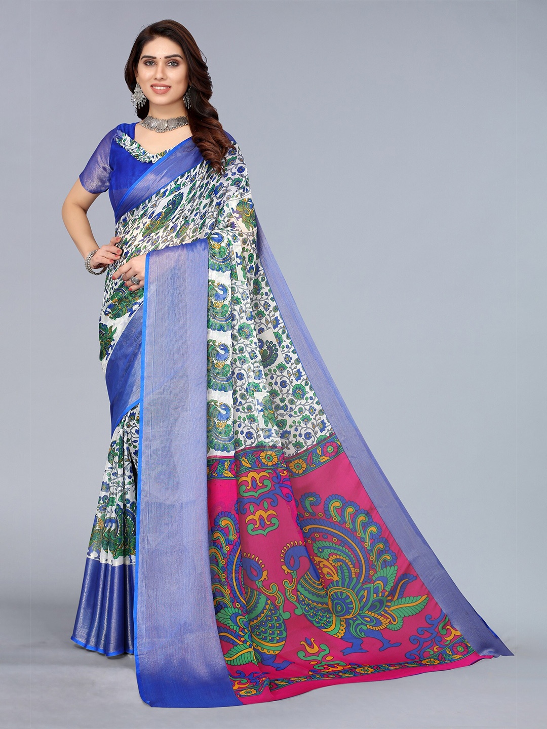 

Winza Designer Blue & Green Floral Zari Pure Chiffon Bandhani Saree