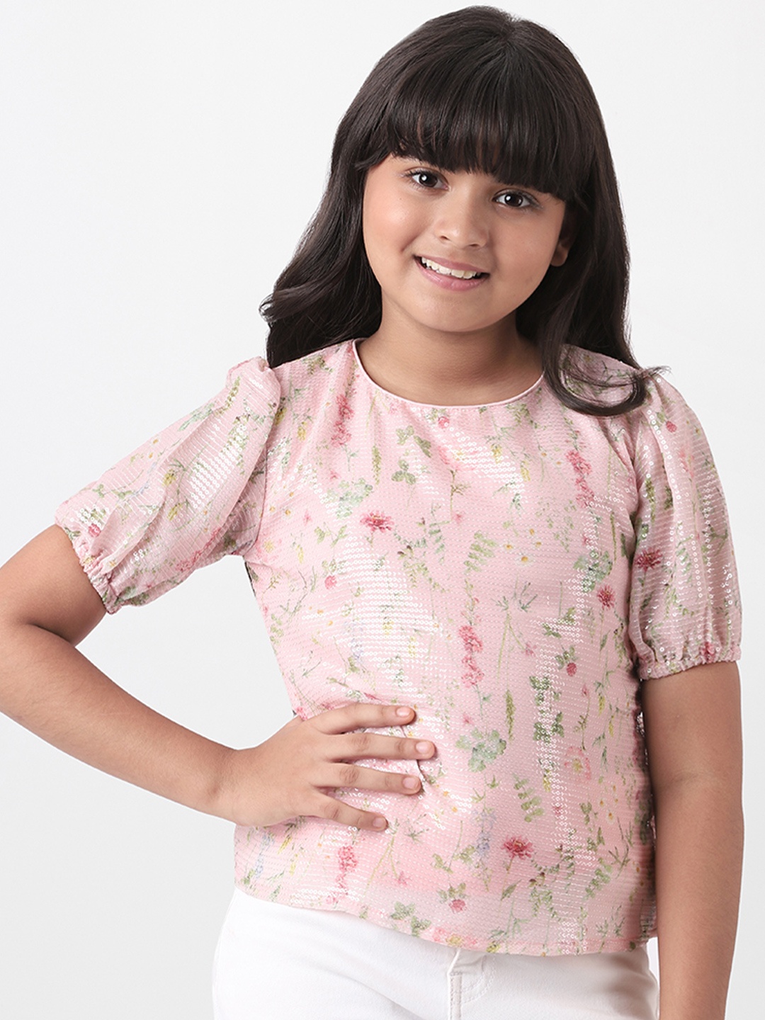 

AND Girls Pink Floral Print Top