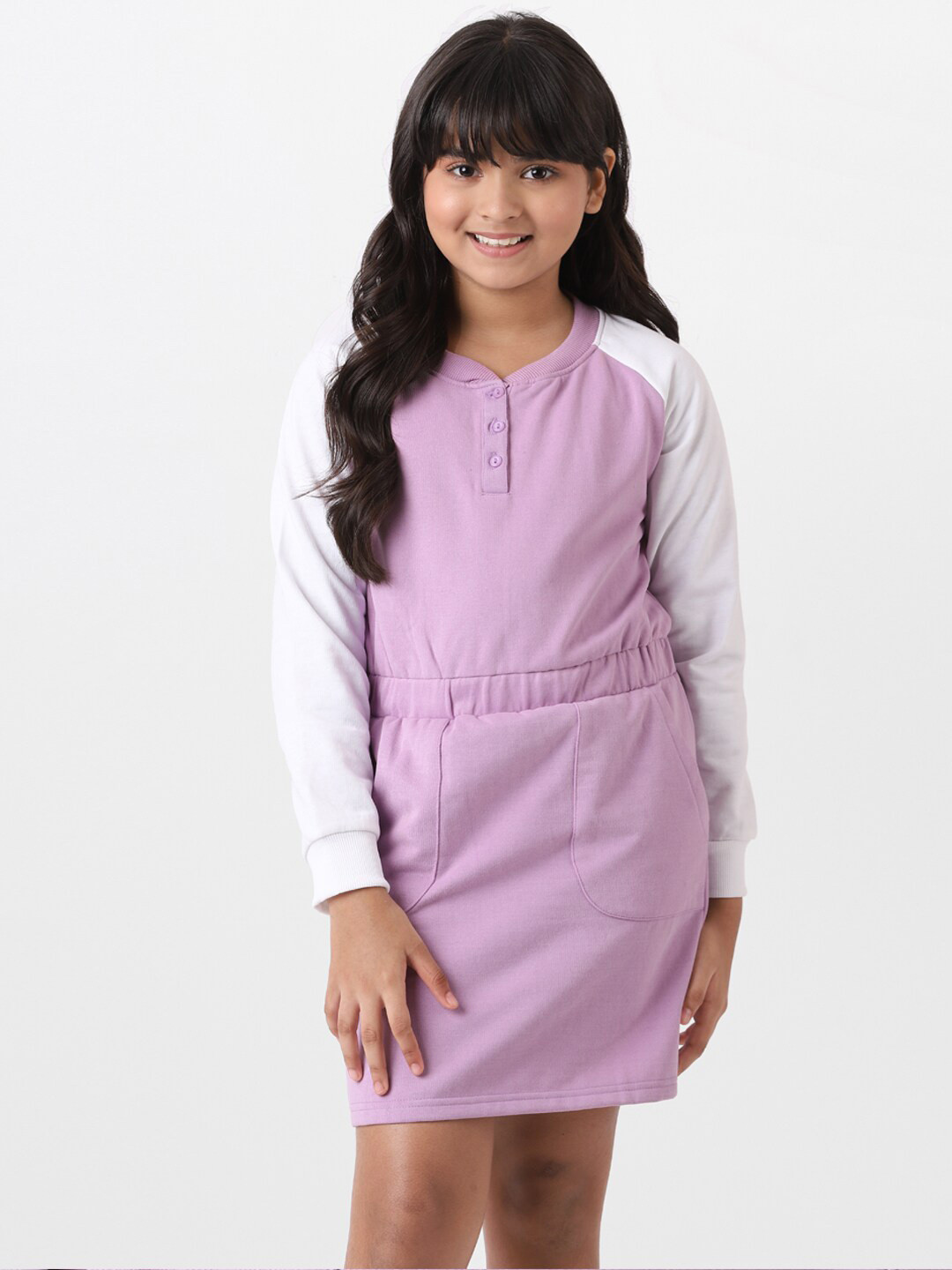 

AND Colourblocked Long Sleeves Sheath Dress, Purple