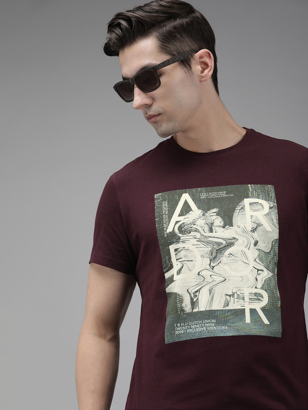 

THE BEAR HOUSE Ardor Edition Men Maroon Printed Pure Cotton Slim Fit T-shirt