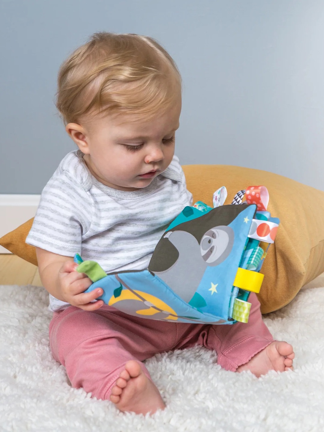 

Baby Moo Infants Sloth, Hurry Up! Educational Learning 3D Cloth Book With Rustle Paper, Blue