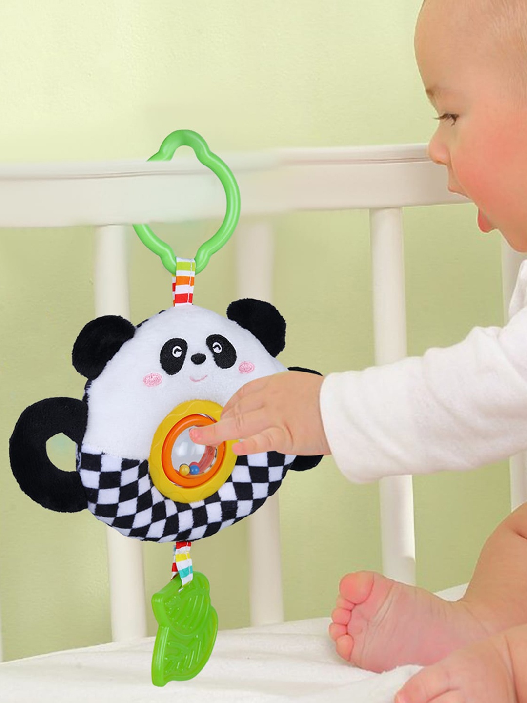 

Baby Moo Infants Panda Stroller Crib Hanging Plush Rattle Toy With Teether, White