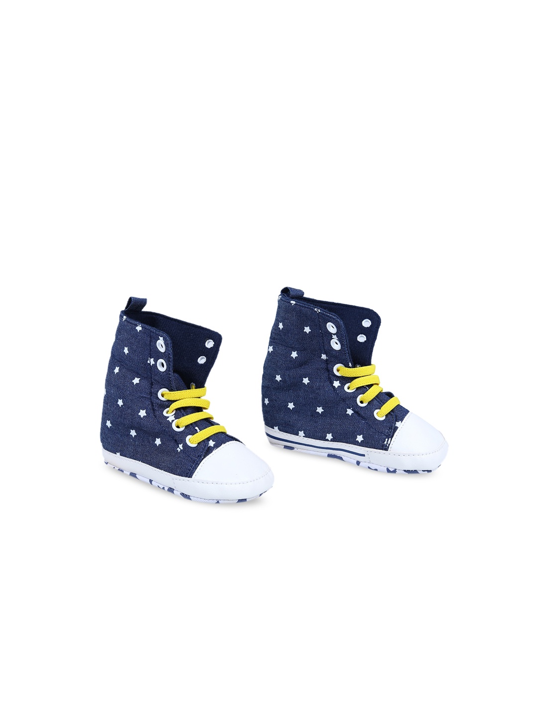 

Baby Moo Kids Blue & White Star High Top Foldable Denim Casual Sneaker Booties