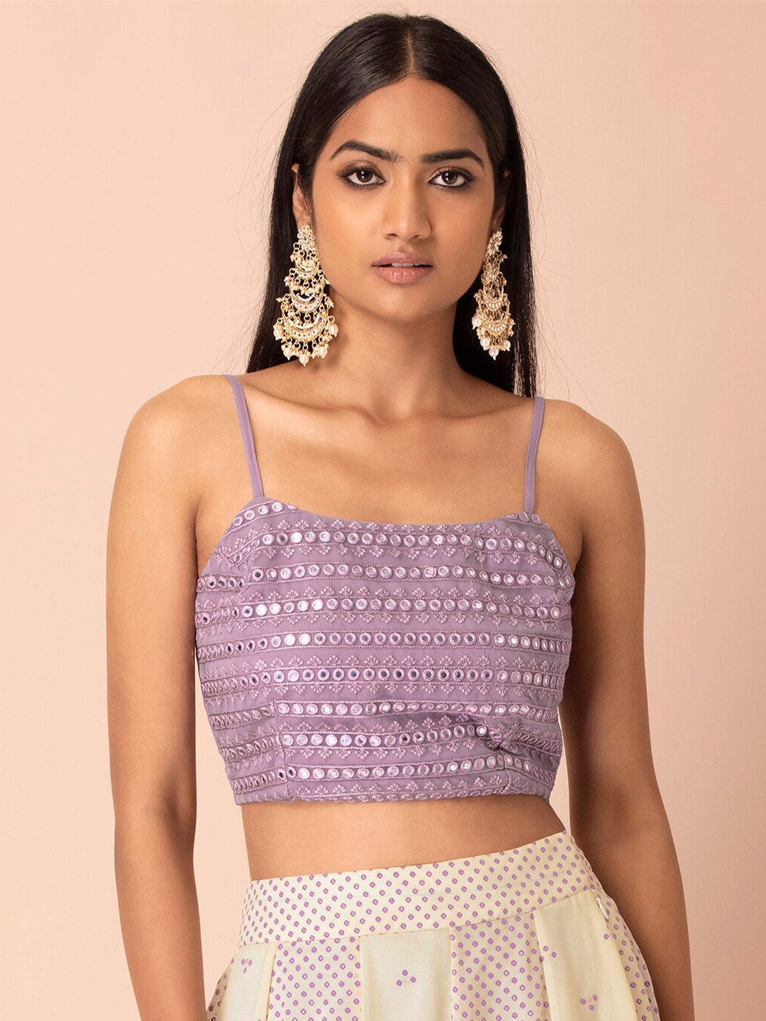 

INDYA Women Lavender Embroidered Crop Top
