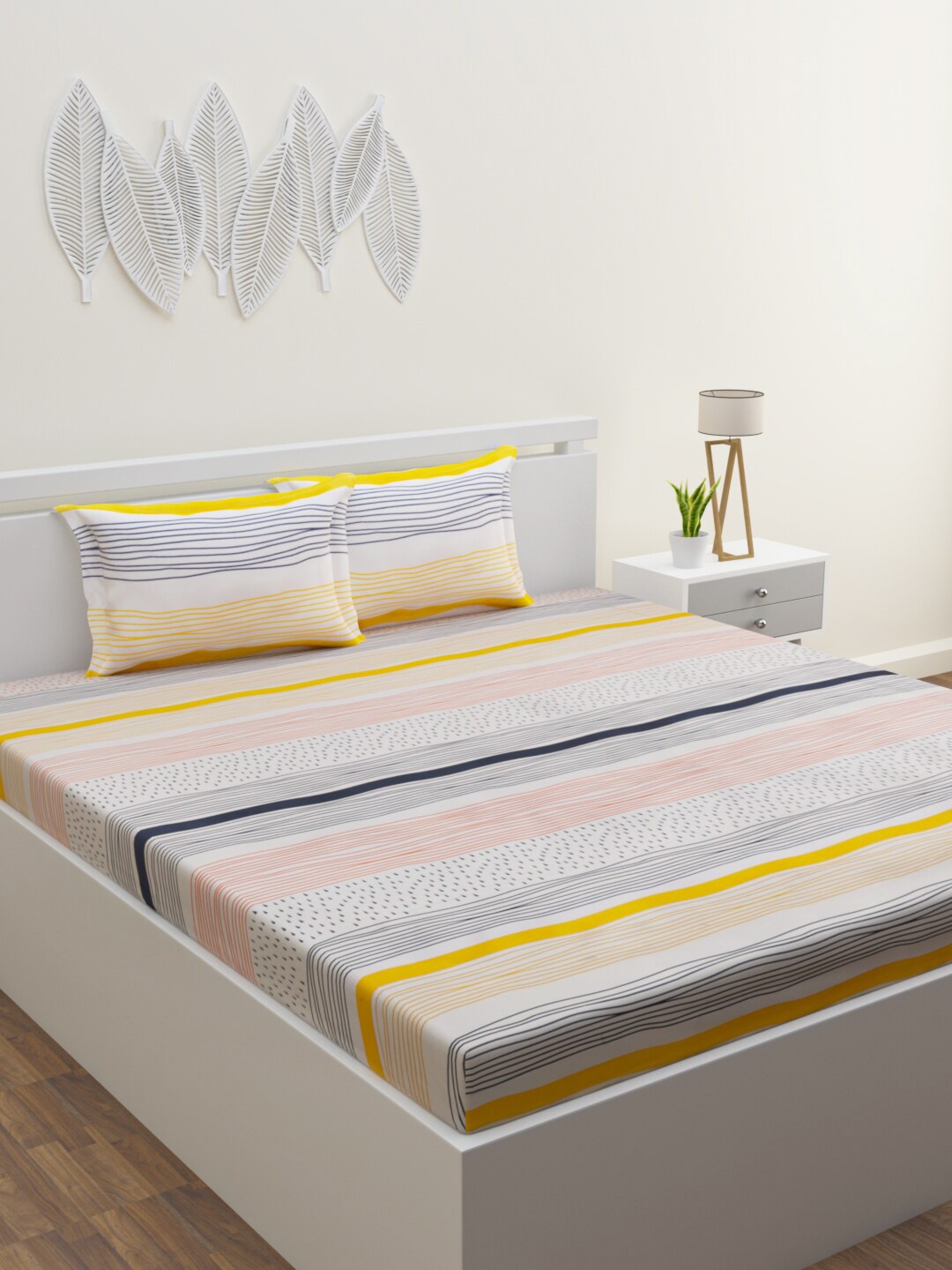 

ROMEE Blue & White Striped 210 TC Pure Cotton King Bedsheet with 2 Pillow Covers