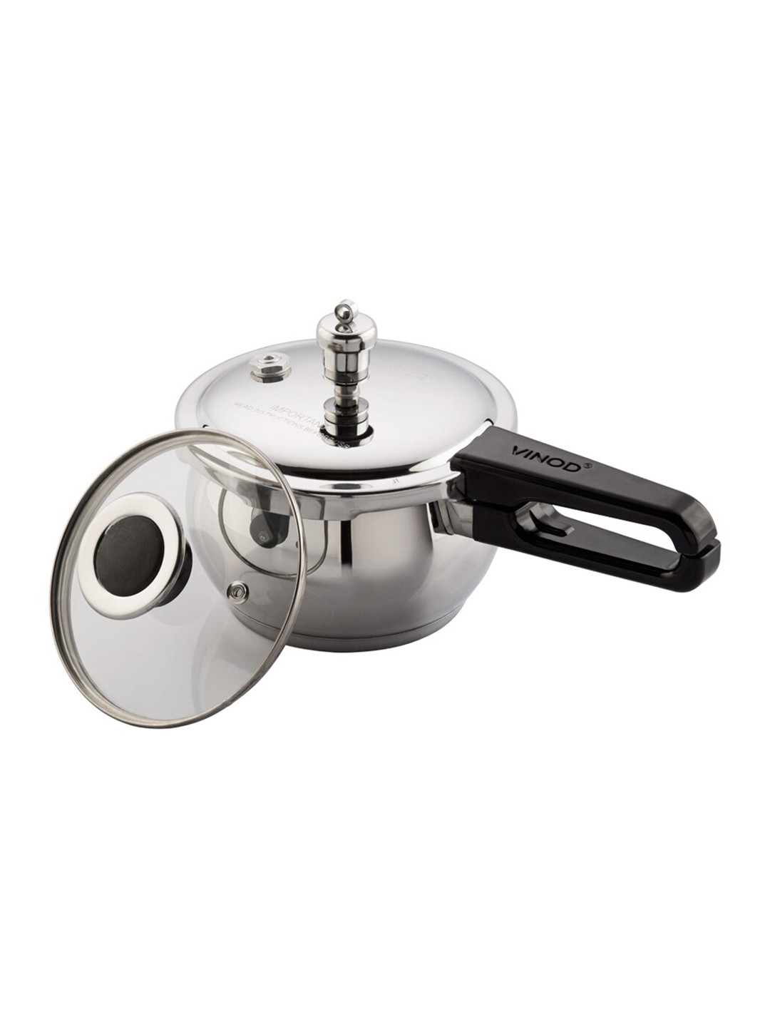

Vinod Silver-Toned Solid Stainless Pressure Cooker Plus Outer Lid 1.5 Litre