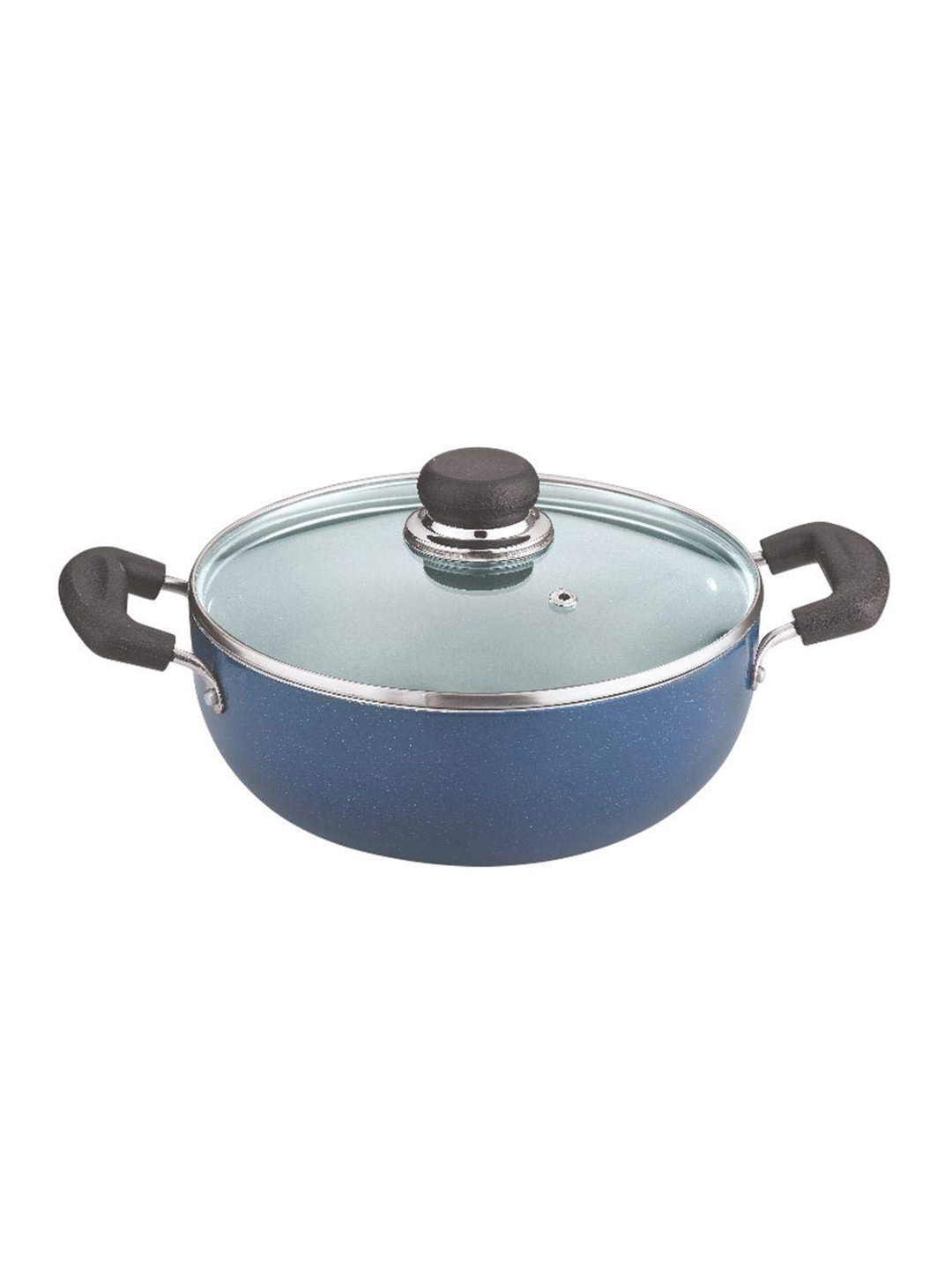 

Vinod Blue Solid Dishwasher Safe Non-Stick Kadai With Lid 4.1 Ltr