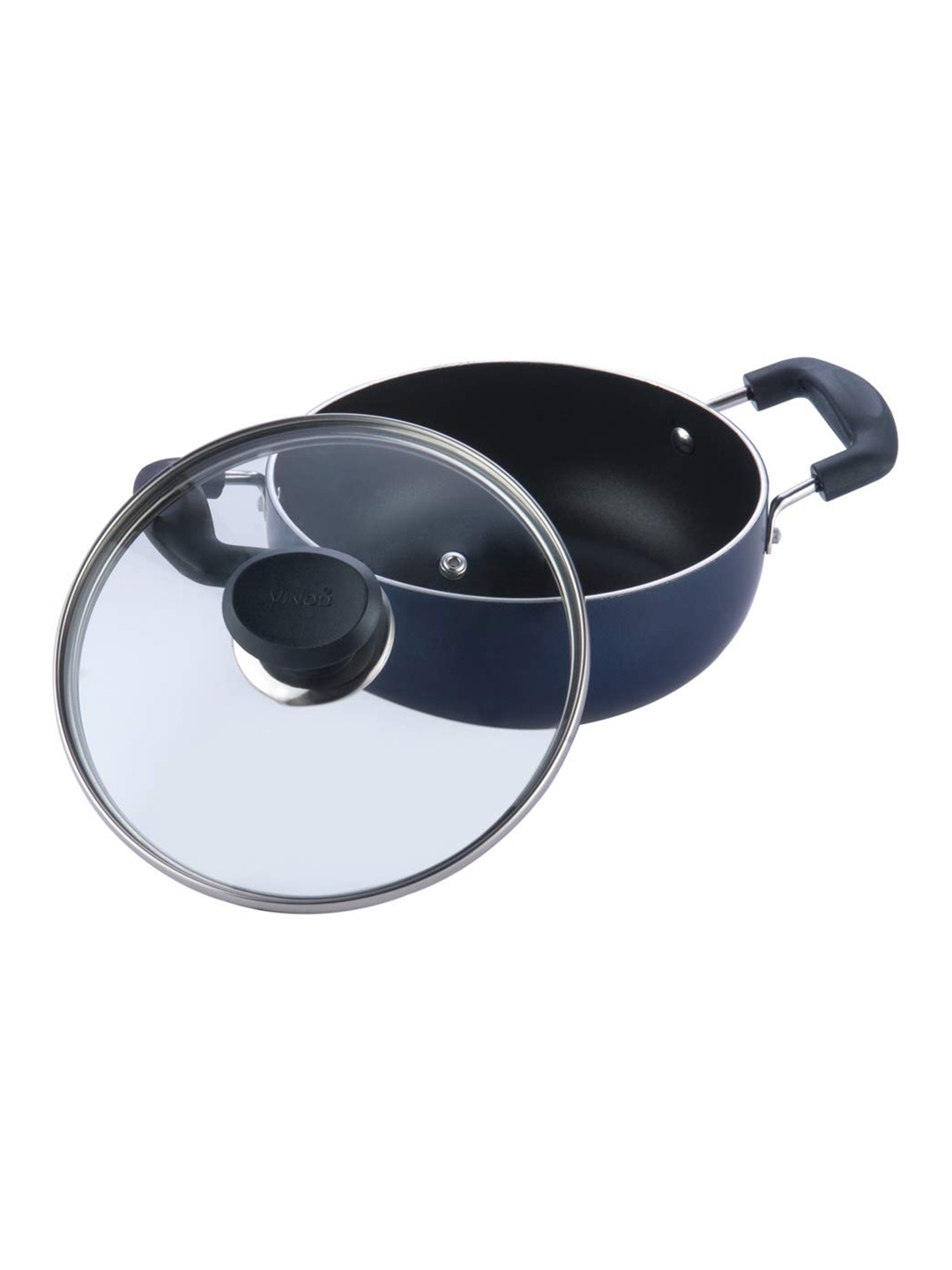 

Vinod Black Dishwasher Safe Solid Non-Stick Deep Kadai With Glass Lid 2 Ltr