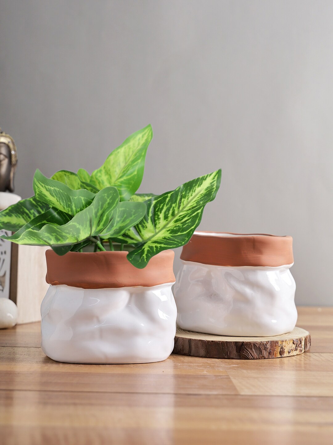 

TAYHAA Marble Effect Pot, White