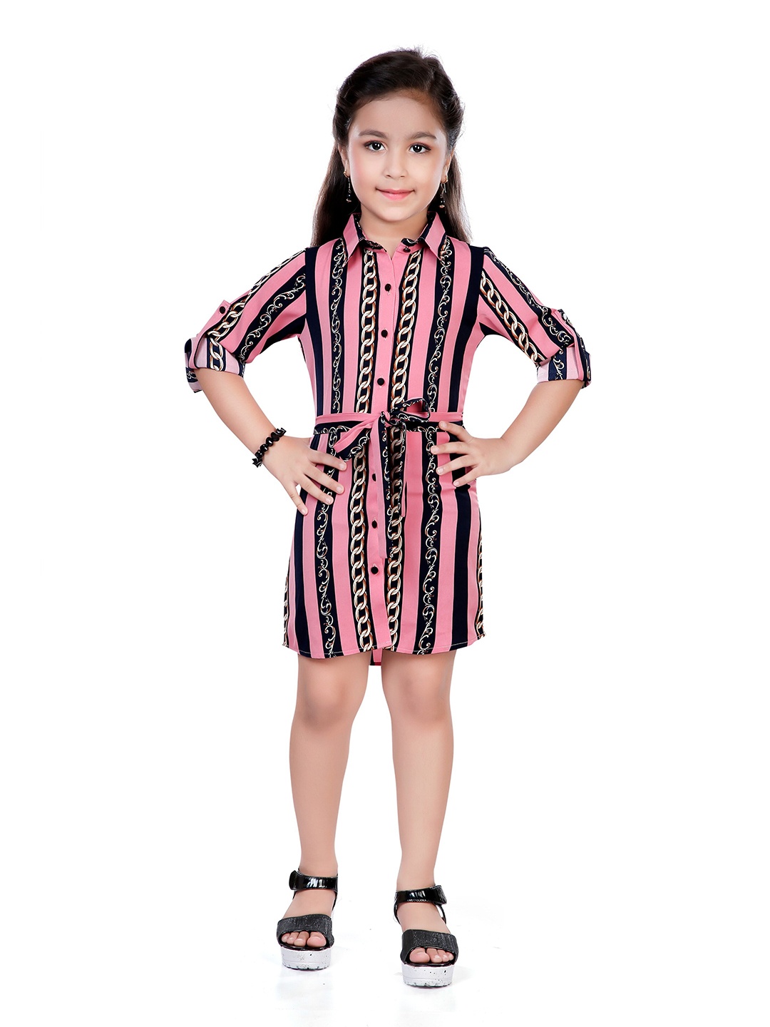 

Hunny Bunny Girls Pink & Black Tribal Striped Shirt Dress